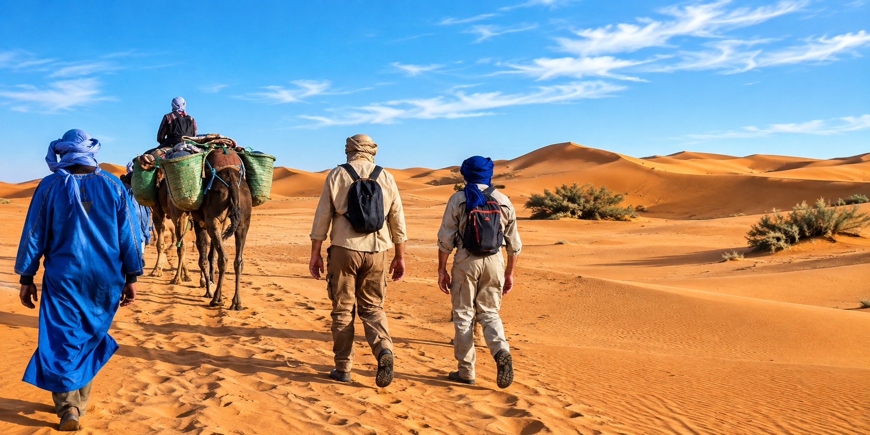 Marche dans les dunes du désert de Mhamid El Ghizlane